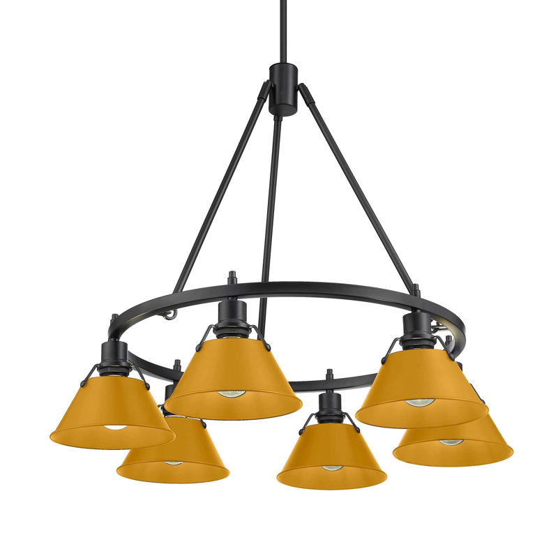 Lustre Weatherford à 6 lumières, Noir mat, Jaune aurique