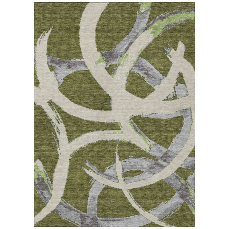 Aloura Green Washable Indoor-Outdoor Rug - , 8' x 10'