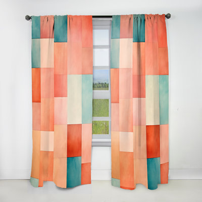 Dunkley Coral Cubes Melody Shapes I - Modern Velvet Curtain - Room Darkening - 1 panel