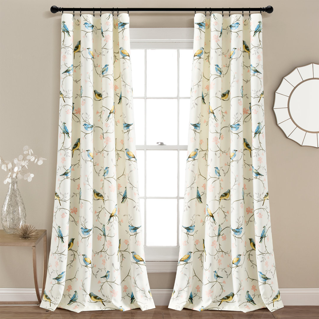 Botanical Bird And Flower Polyester Room Darkening Curtain Pair (Set of 2) Lush Decor