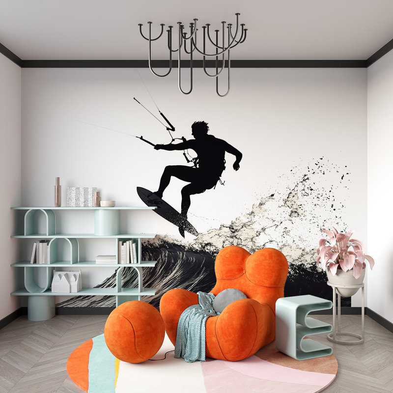 Décalcomanie murale de kite surf Kiteboarding Silhouette Wall Art Ocean Sports Room Decor 454Mv, H 13 po x l 24 po