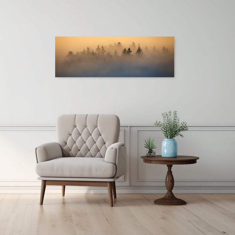 «Misty Golden Forest Dreamy Ethereal Mystical Pine Tree Forest», art mural, H 12 po x l 36 po