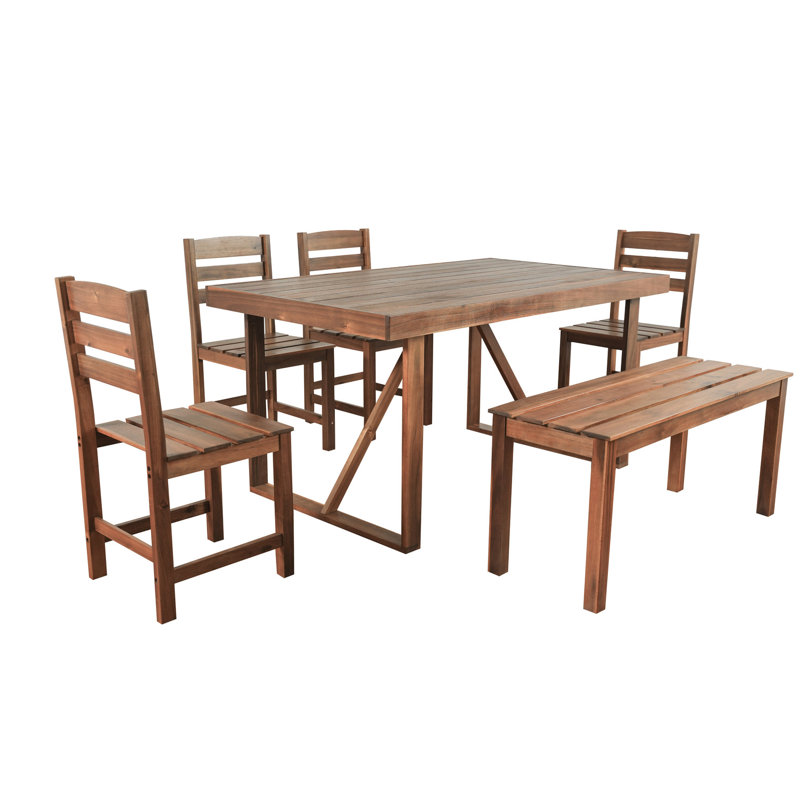 Élégante table et chaises d'extérieur en bois pour un mobilier de jardin moderne - Ajoutez de l'élégance à votre vie, Brun