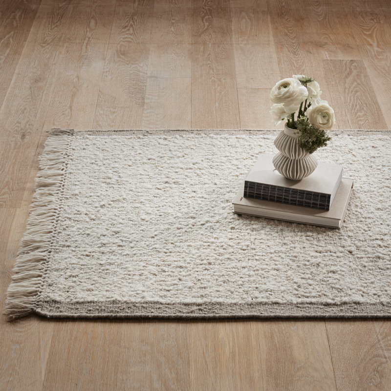 Flatweave Wool/Cotton Area Rug in Ivory, Rectangle 5' x 8'