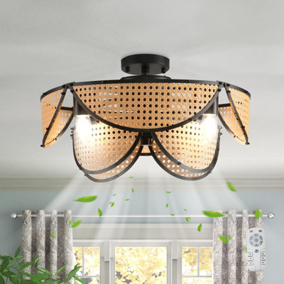 Ashelynn 20.08" Boho Rattan Farmhouse Caged Ceiling Fan with Light Kit and Remote