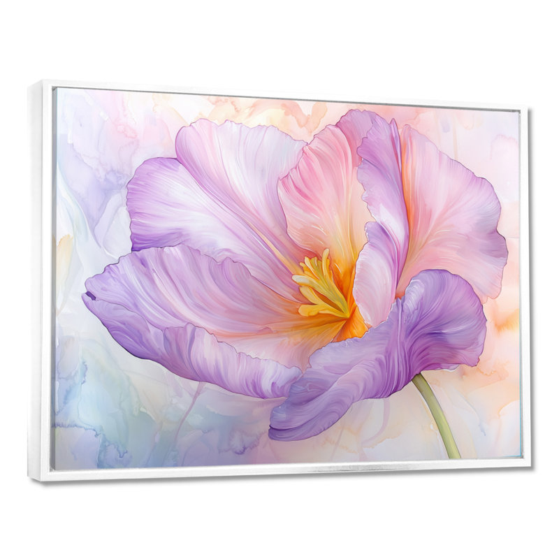 Fleur d'été de tulipe mauve I - art mural tulipe, H 24 po x l 32 po, Impression dans un cadre flottant sans passe-parto