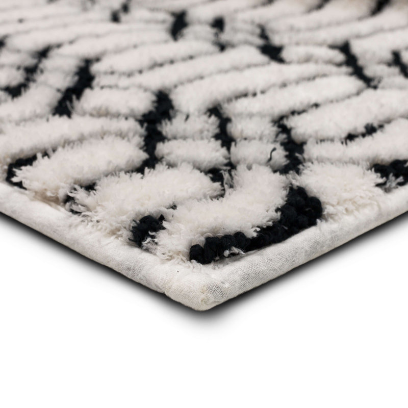 Black and White Geometric Fade Resistant Bath Rug