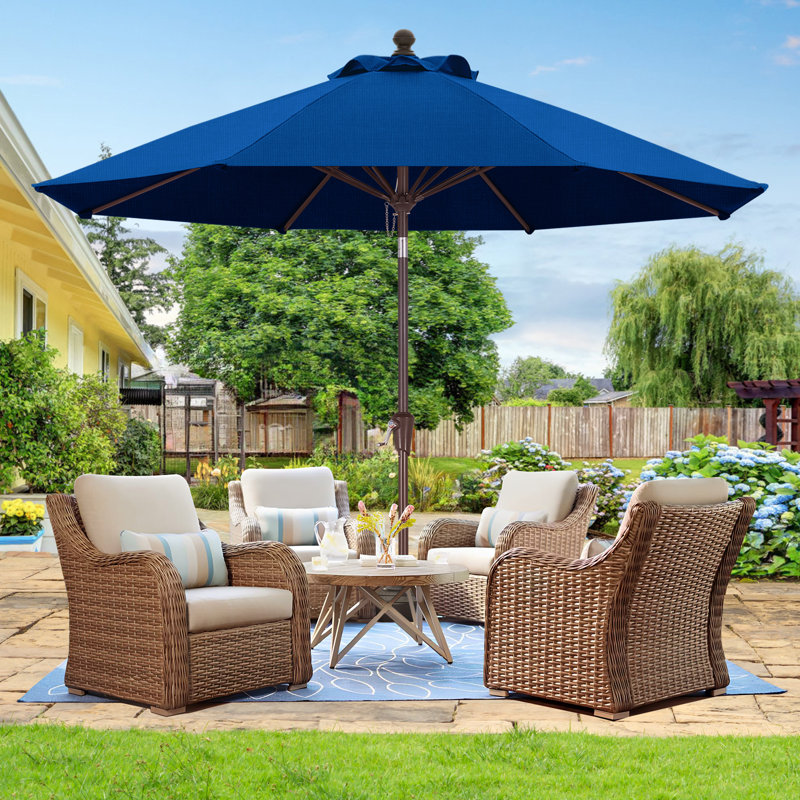 Parasol de marché en oléfine 9 'avec inclinaison et manivelle, Bleu royal