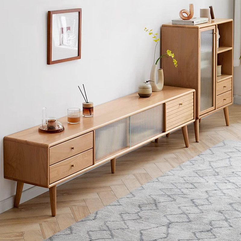 Meuble télé en bois de hêtre avec portes coulissantes, H 16,53 po x L 78,74 po x l 12,6 po