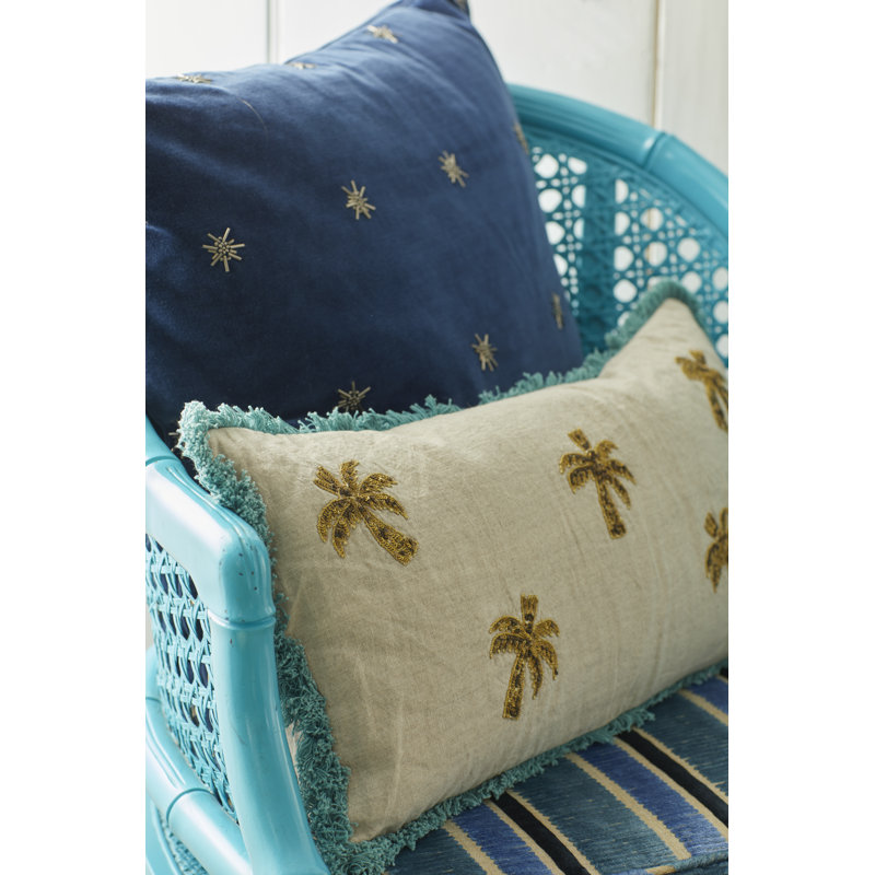Embroidered Star Cotton Throw Pillow Cover and Insert, Taupe