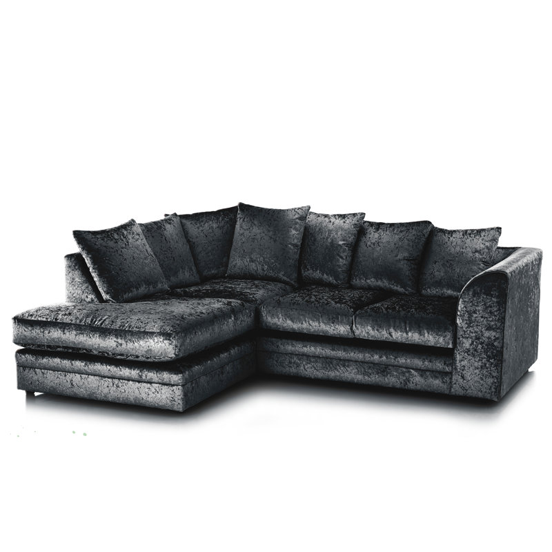 Romelia 3 Seater Velvet Sofa & Chaise, Black, Left Hand Facing