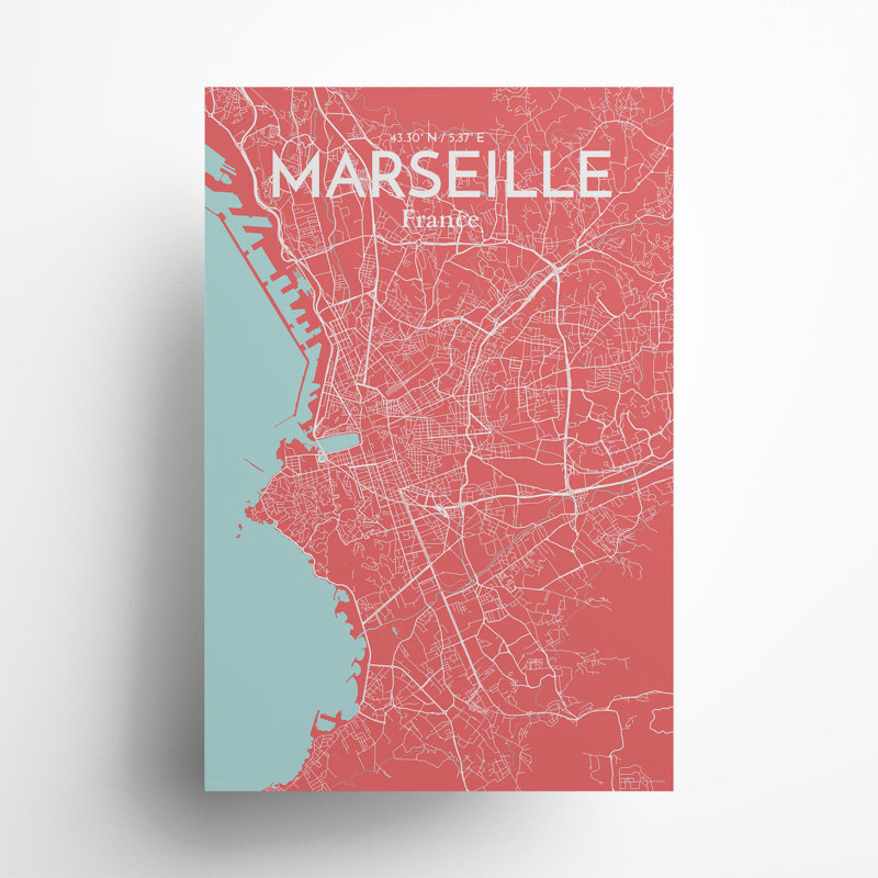 Marseille City Map In Maritime - No Frame Print, 36cm H x 24cm W x 0.05cm D