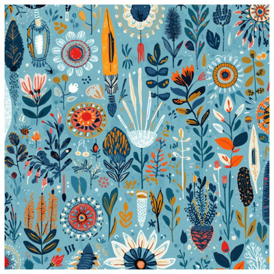 Floral Abstract Blue Bath Mat