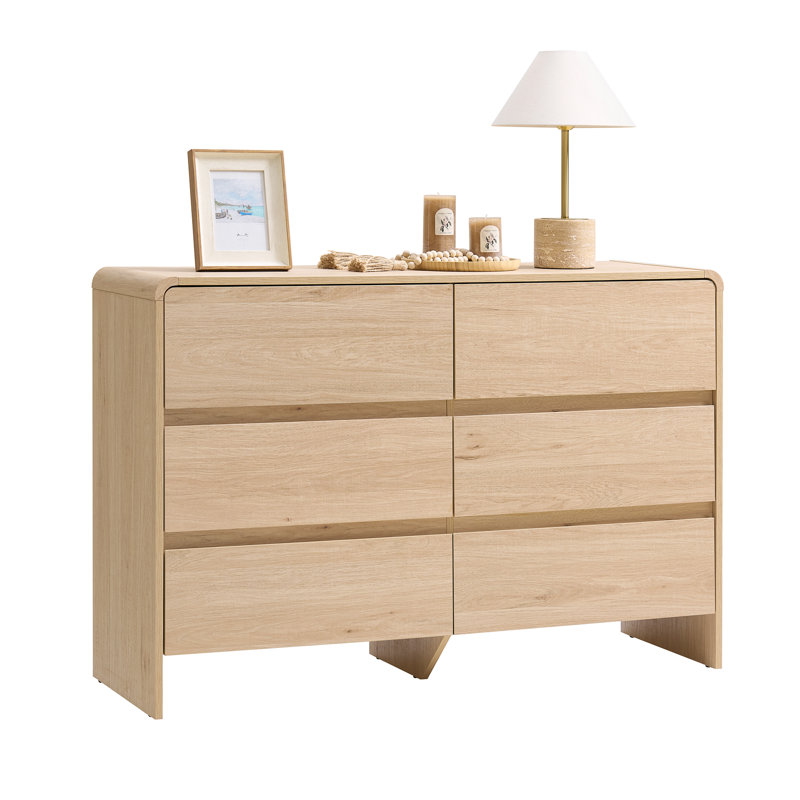 Modern 6-Drawer Dresser with Wood Grain Finish, Tan
