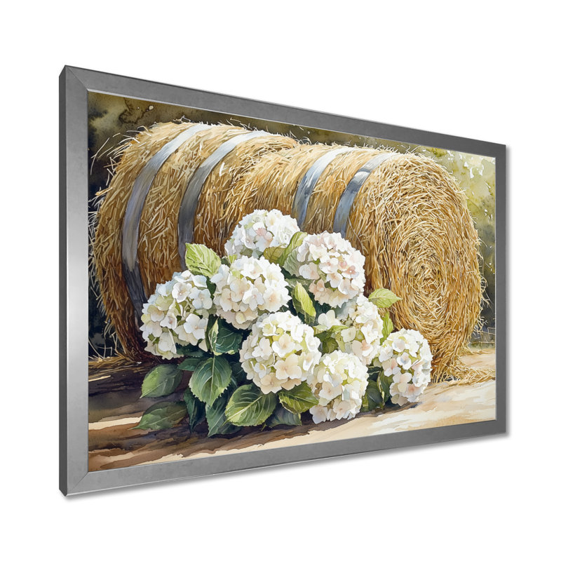 «Hydrangeas In The Farmyard II - Hydrangea», art encadré, H 34 po x l 44 po, Floater Framed, Argent argent