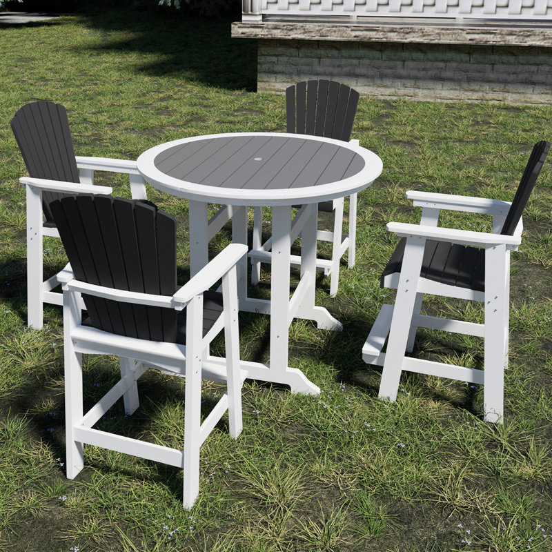 Chaises de patio - table de bar d'extérieur avec tabourets et 5 tabourets blancs et gris