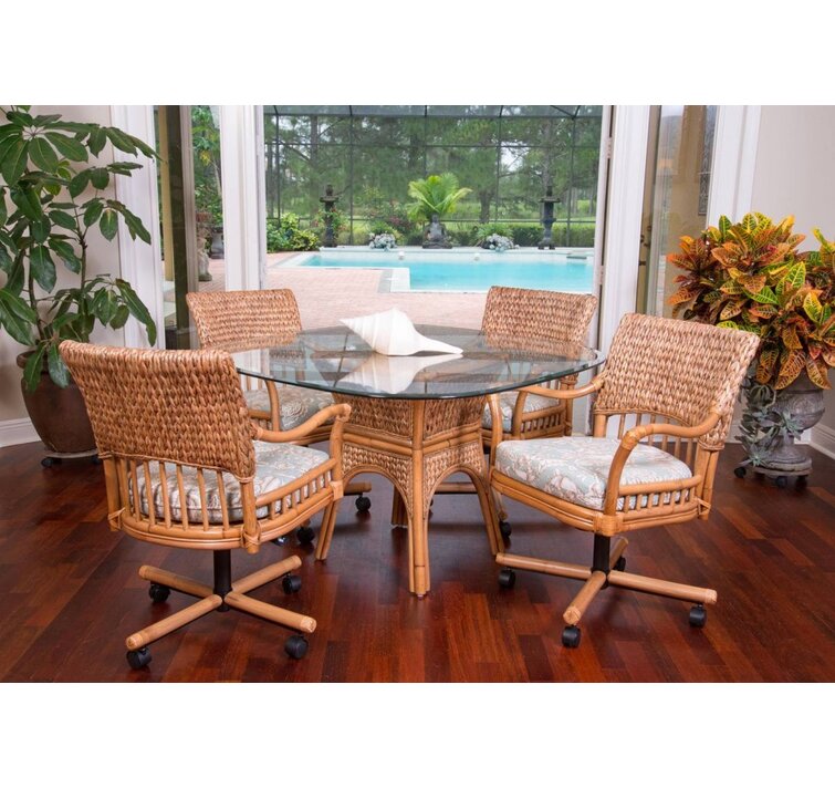 Rattan Swivel Caster Chairs and Table 5 Pieces Dining Set Choice