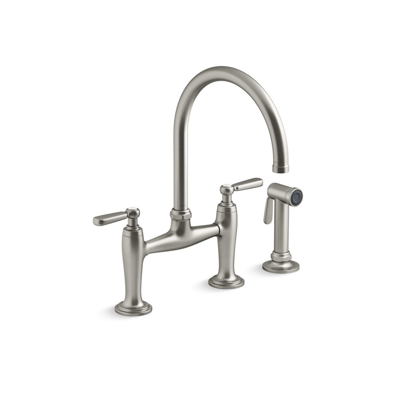 Edalyn by Studio McGee Two-Hole Bridge Kitchen Sink Faucet with Side Sprayer, Vibrant Stainless