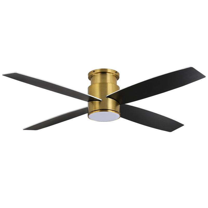 Bonnitta 4-Blade LED Metal and Wood Flush Mount Ceiling Fan, Black, 44", Gold