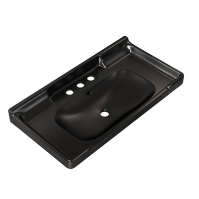 Lavabo de salle de bain 36 po en céramique avec 3 trous pré-percés, sans armoire et robinet, noir