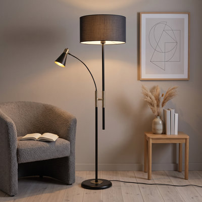 Aura Black Drum Shade Floor Lamp
