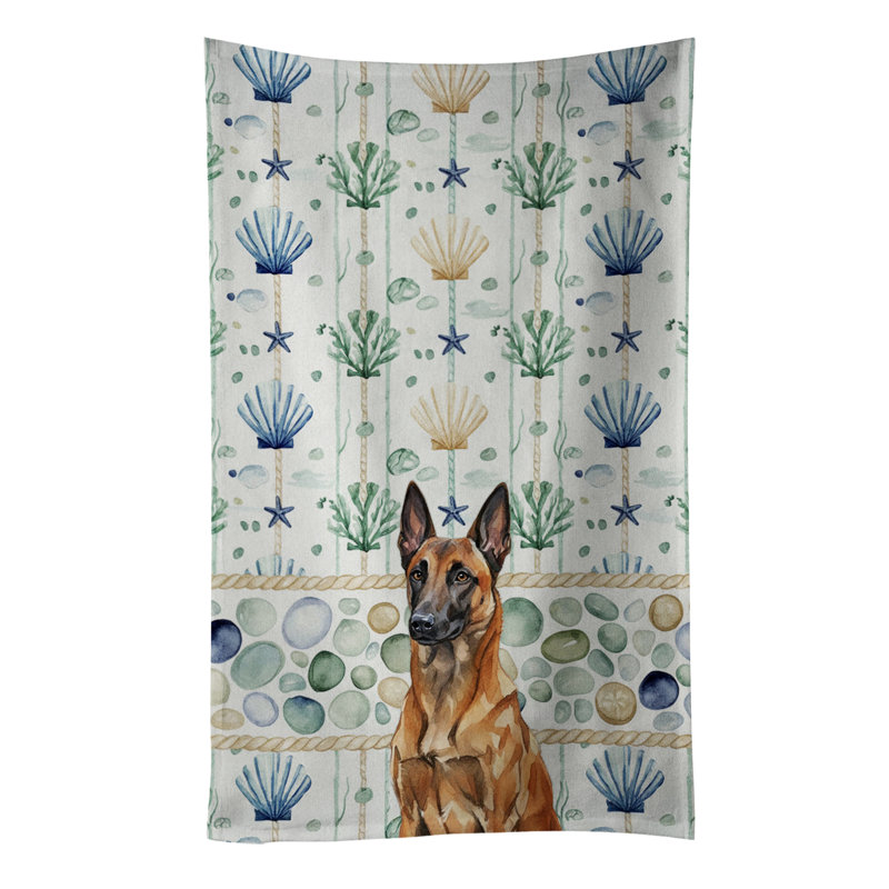 Serviette de cuisine blanche en verre de mer à épagneul tibétain blanc, Acajou belge Malinois