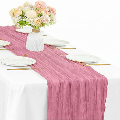 6pcs Dusty Rose Cheesecloth Table Runners Boho Cheese Cloths Gauze Fabric Table Runners for Wedding Bridal Shower Birthday Baby Shower Party Decorations