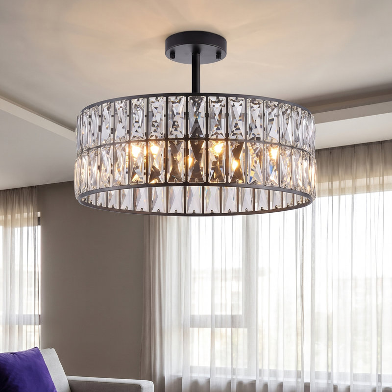 Luminaire suspendu cylindrique en cristal noir 18 lumières 6 lumières réglables 18 po, Noir mat