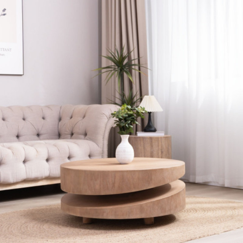 Table basse ronde en bois au fini naturel de 31,3 po, table d'appoint de salon moderne