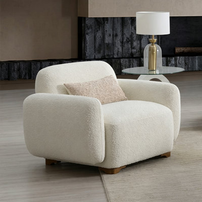 Cream Boucle Upholstered Accent Chair with Pillow