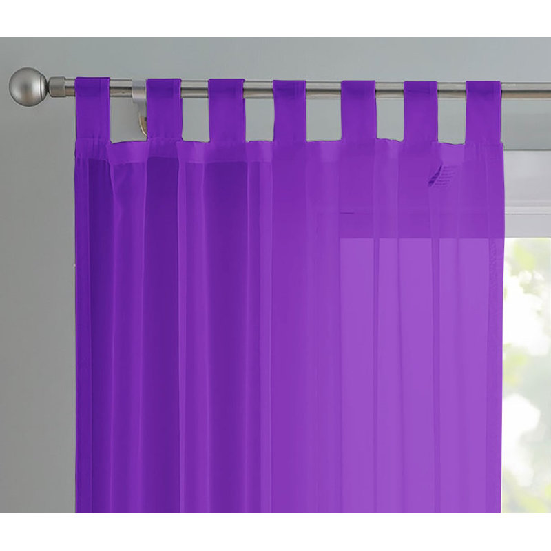 Birdsall Tab Top Sheer Single Curtain Panel, Purple, 144 W x 229 D cm
