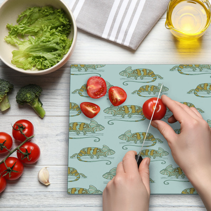 Ambesonne Colourful Cutting Board Large Size Wild Chameleon Lizard Multicolor