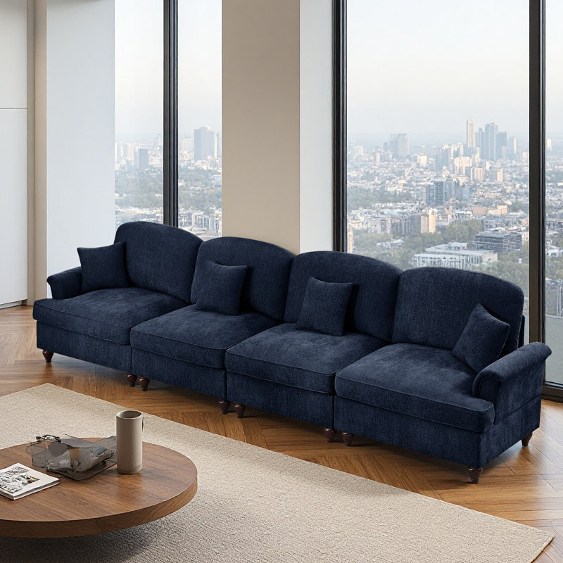 Sofa, Cloud Couch Sectional Sofa, Chenille Sofa, 36.6" H x 137.8" W x 32.8" D, Blue