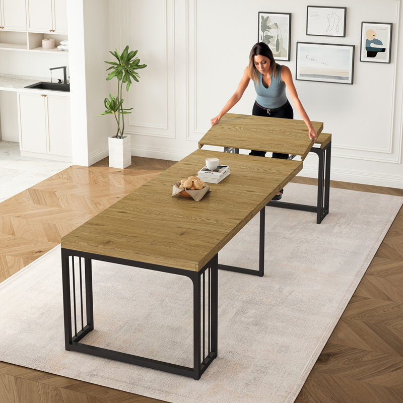 23.62"- 118"Modern Extendable Dining Table,Seats 2-10 People, Oak, 118