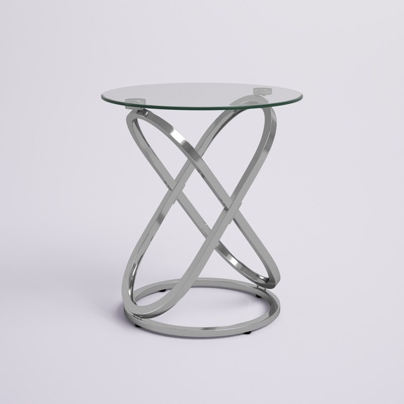 Small Round Chrome and Glass Accent Table