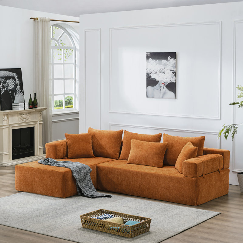 Canapé modulaire rembourré en L de 106,3 po Boneless, Orienté à gauche (vu de face), Orange Cotton