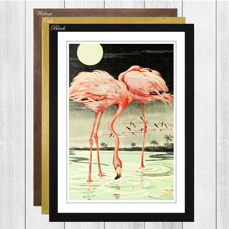 Vintage Flamingos - Framed Print, Black