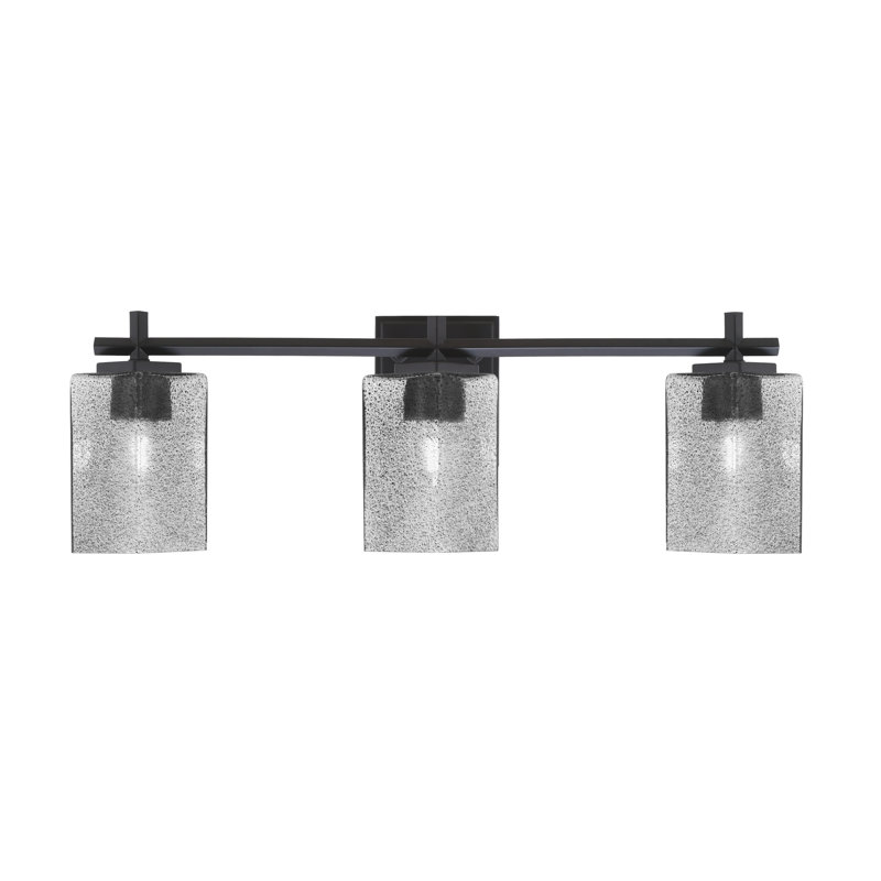 Barre d'éclairage de salle de bain 3 lumières Franklin avec verre carré fumé 3,5 ", Noir mat