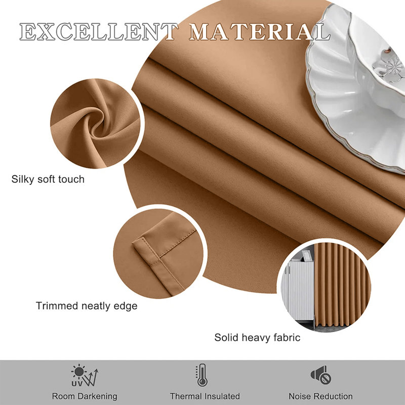 Blackout Pencil Pleat Curtains - Thermal Insulated, Light Blocking Window Drapes, 117cm Width x 137cm Drop, Beige