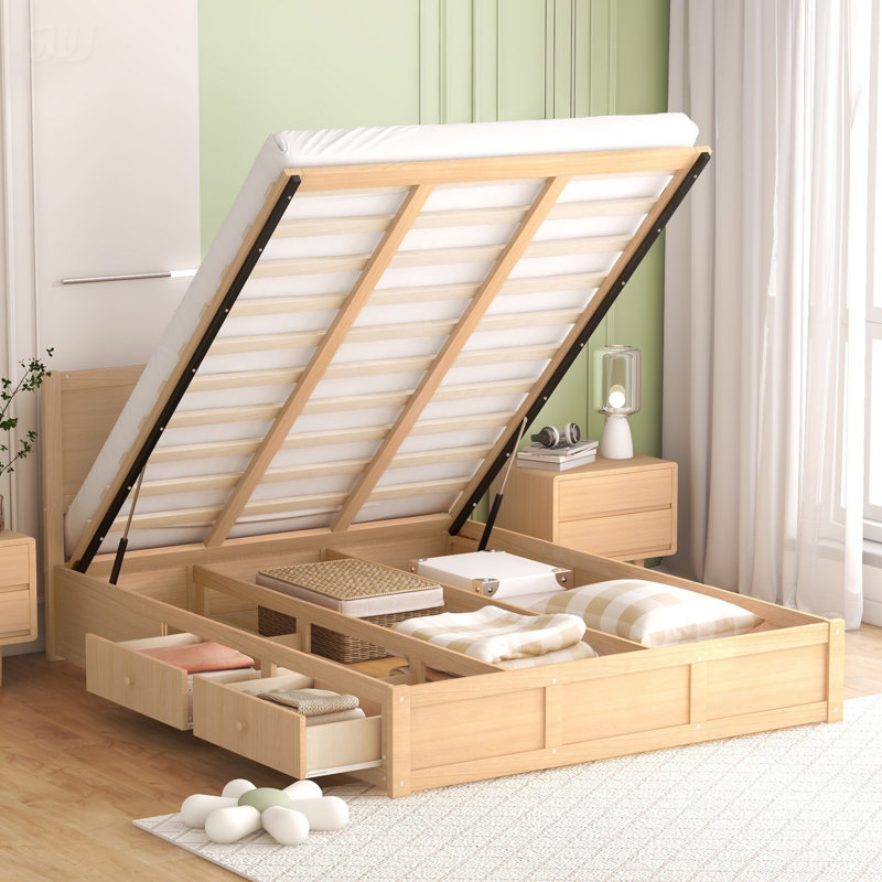 Grand lit plateforme en bois avec rangement sous le lit