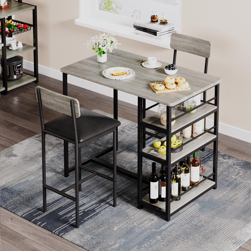Ensemble repas en fer pour 2 personnes Fynlee, Noir / gris clair, Gris clair, Noir / gris clair