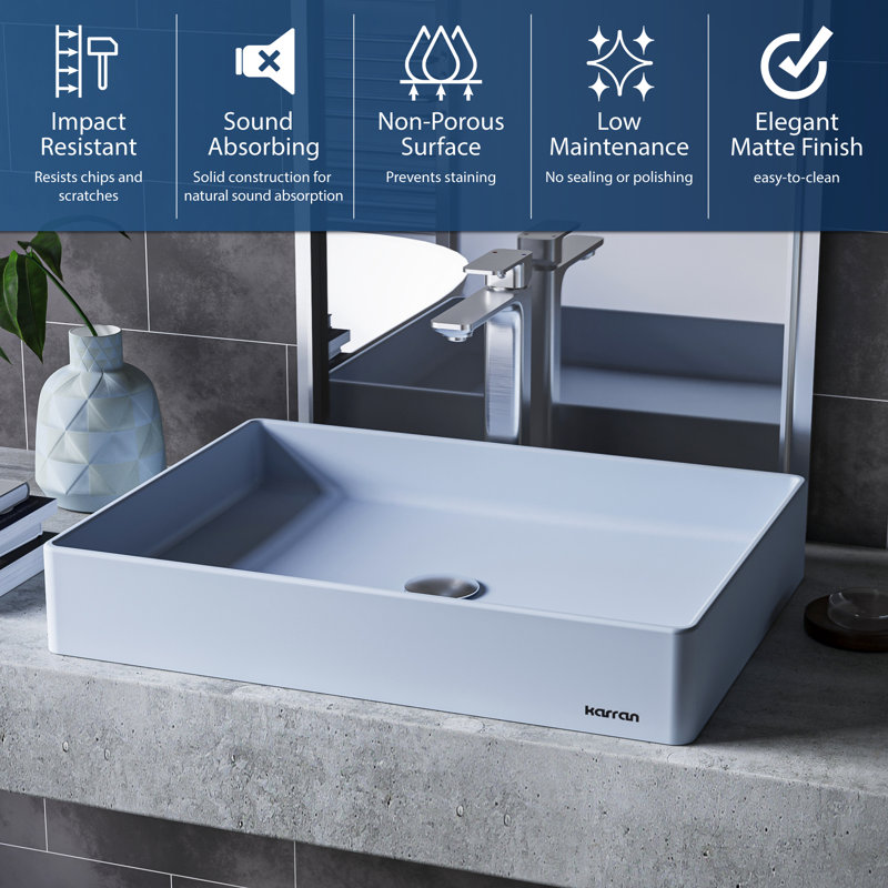 Karran Sternhagen SQS500 23-5/8” x 17-3/4” Rectangular Bathroom Vessel Sink, Ice Blue