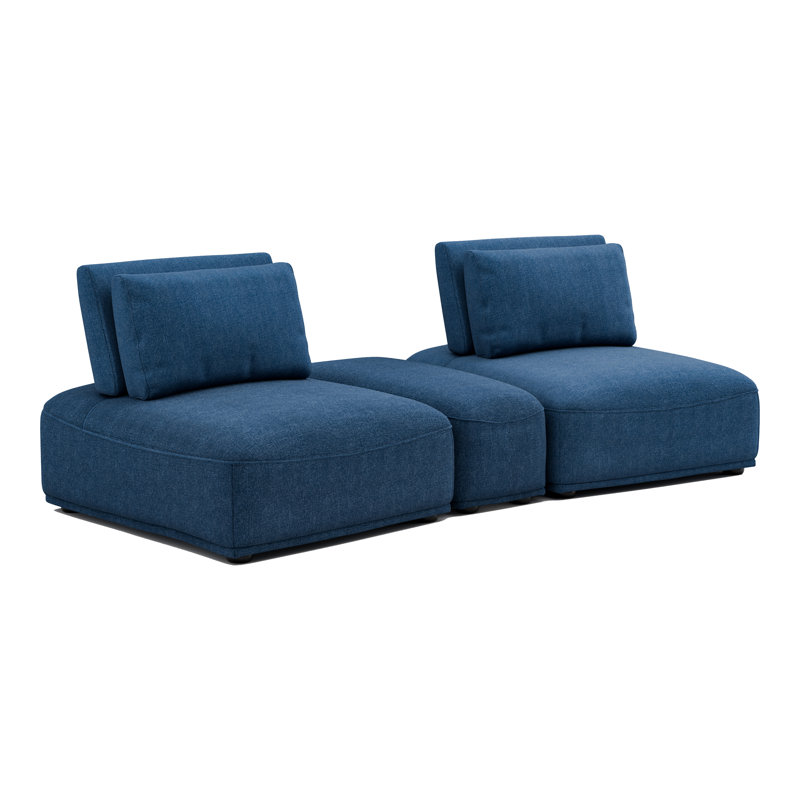 Aukeem 3 - Piece Upholstered Sectional, Blue Polyester