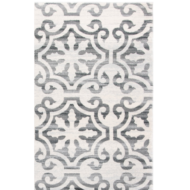 Tapis gris / ivoire Purnell Nine H cent Fifty Six, Tapis de couloir 2 pi 2 po x 7 pi