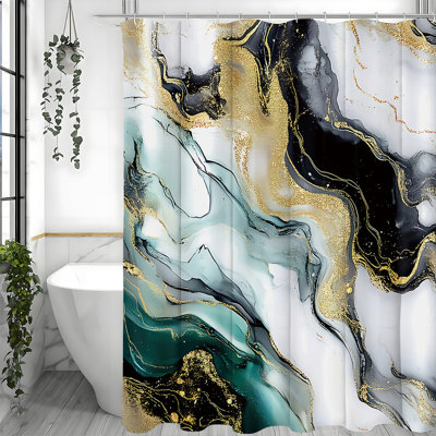 Marble Shower Curtains with Hooks Included