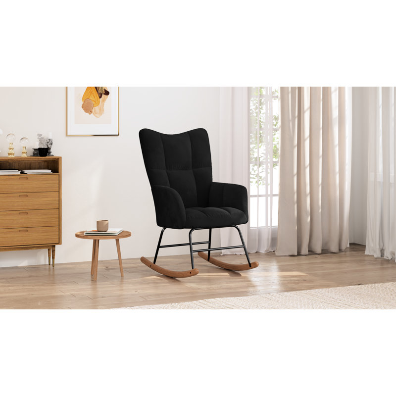 Khennedi Rocking Chair Velvet, Black
