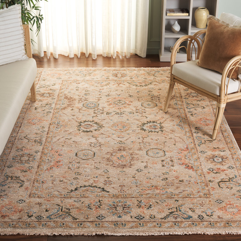 Laine nouée à la main Samarkand 133; Tapis oriental en coton, Rectangle 6 pi x 9 pi