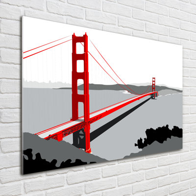 Glass Print Wall Art 100X70cm Image Printed On Glass Decorative Wall Picture Behind Toughened / Tempered Safety Real Glass For Kitchen & Living Room Theme:San Francisco Bridge