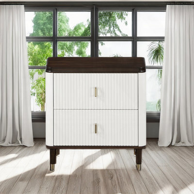 Table de chevet 2 tiroirs blanche et brune avec port USB