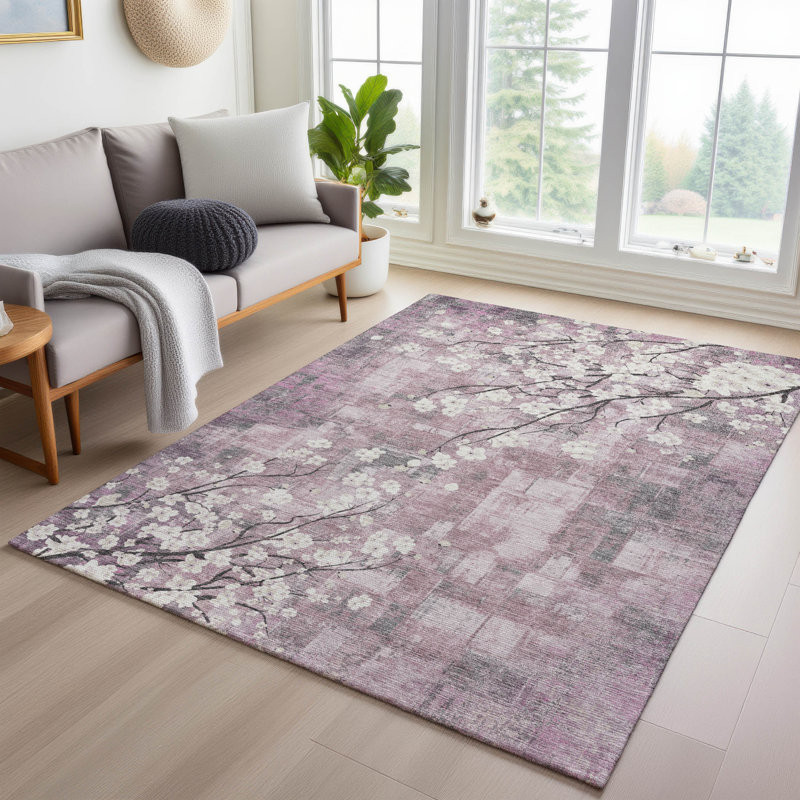 Machine Washable Indoor/Outdoor Brenden ACN2248 Floral Rug, Rectangle 8' x 10'